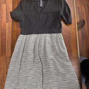 Lord & Taylor Black and Gray Midi Dress